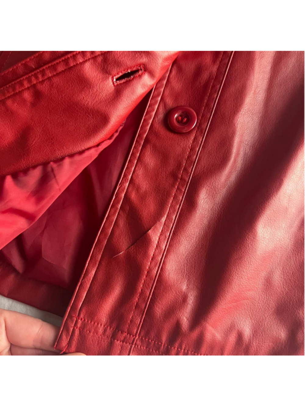 Vintage Learsi Jacket Womens Red Faux Leather Belted Retro Sz M Y2K 90s longline - Picture 6 of 15